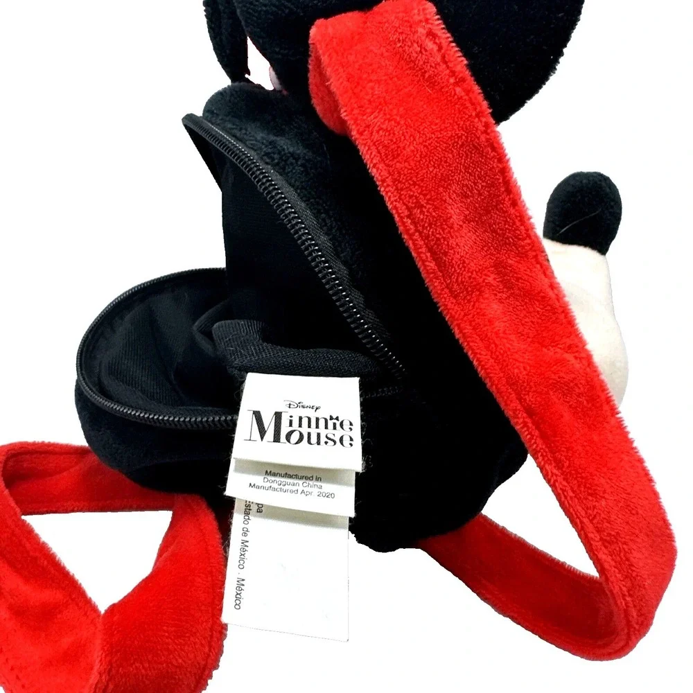 Disney Minnie Mouse Plush Backpack Bag Red‎ Polka Dot Bow Ears Zipper Pouch